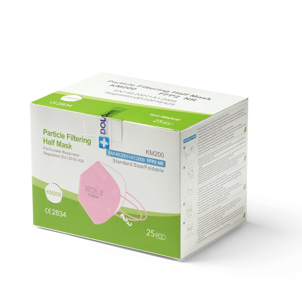 Mascherine FFP2 Rosa, Certificate CE 2834 e EN149, Mascherina Pink Senza Valvola con Clip Salva Orecchie e Confezionata Singolarmente, BFE ≥ 95%, Face Mask con Alta Efficienza di Filtraggio - Dolomiti Medical